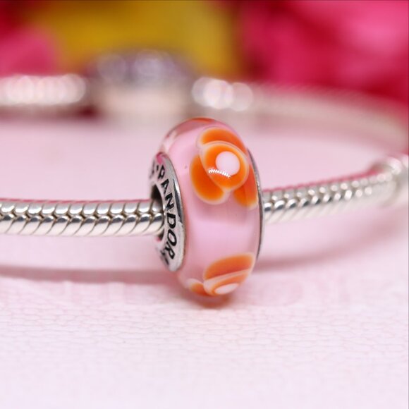 Pandora Flowers for You Red Murano Charm 790647 Sterling Silver Retired Bead - Picture 5 of 5